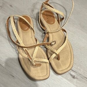 a new day Beige Braided Lace-Up Sandals